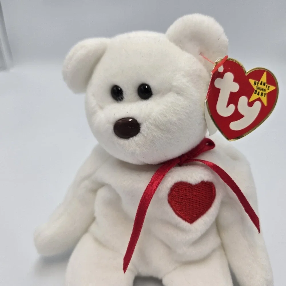 Ty Beanie Babies Valentine Bear VALENTINO FEBRUARY 14 White Retired‎